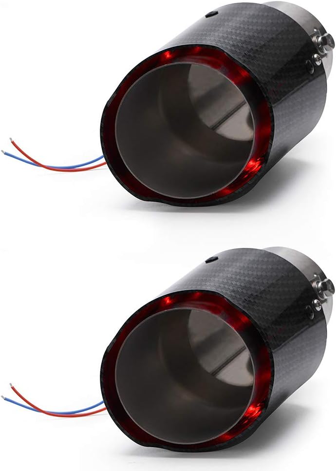 Blue Flame Led Exhaust Muffler Tip Carbon Fiber 2.5 Inch Inlet Outlet Pack of 2 W9451