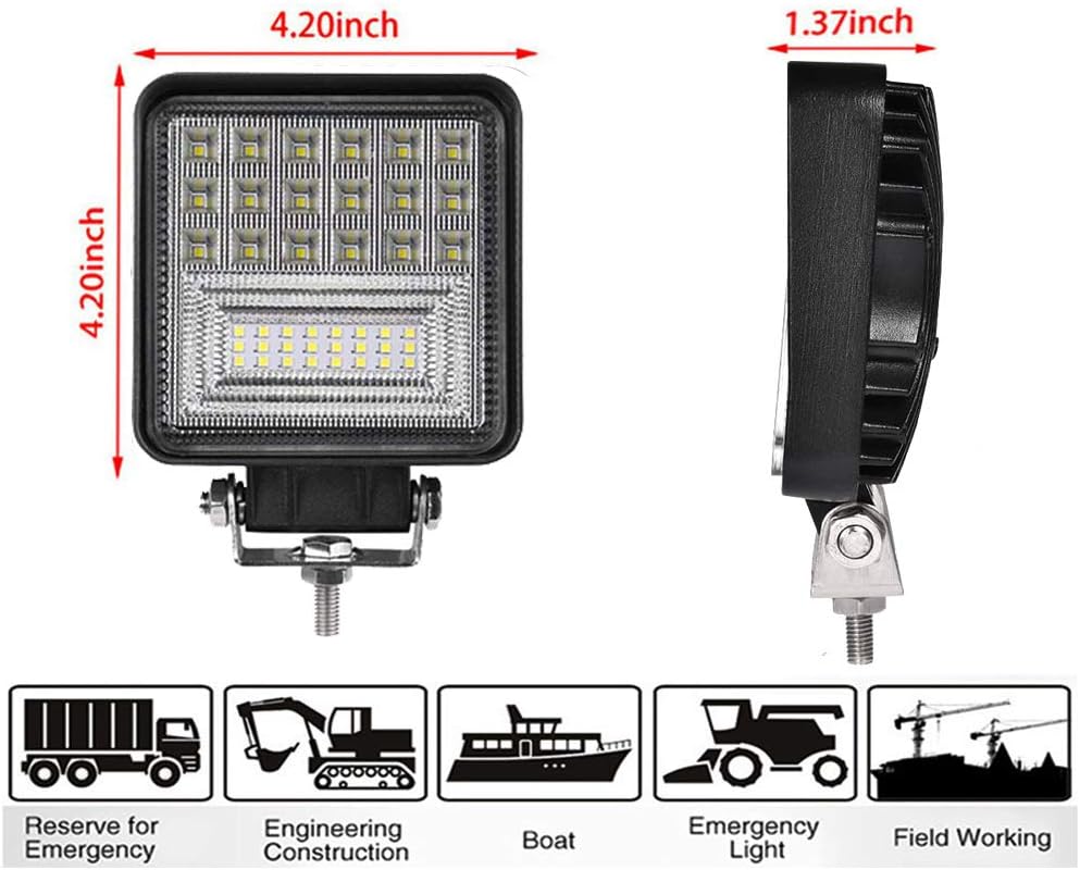 4inch 126W Square LED Work Light, Spot & Flood Light, Waterproof (10 Pack) K161298