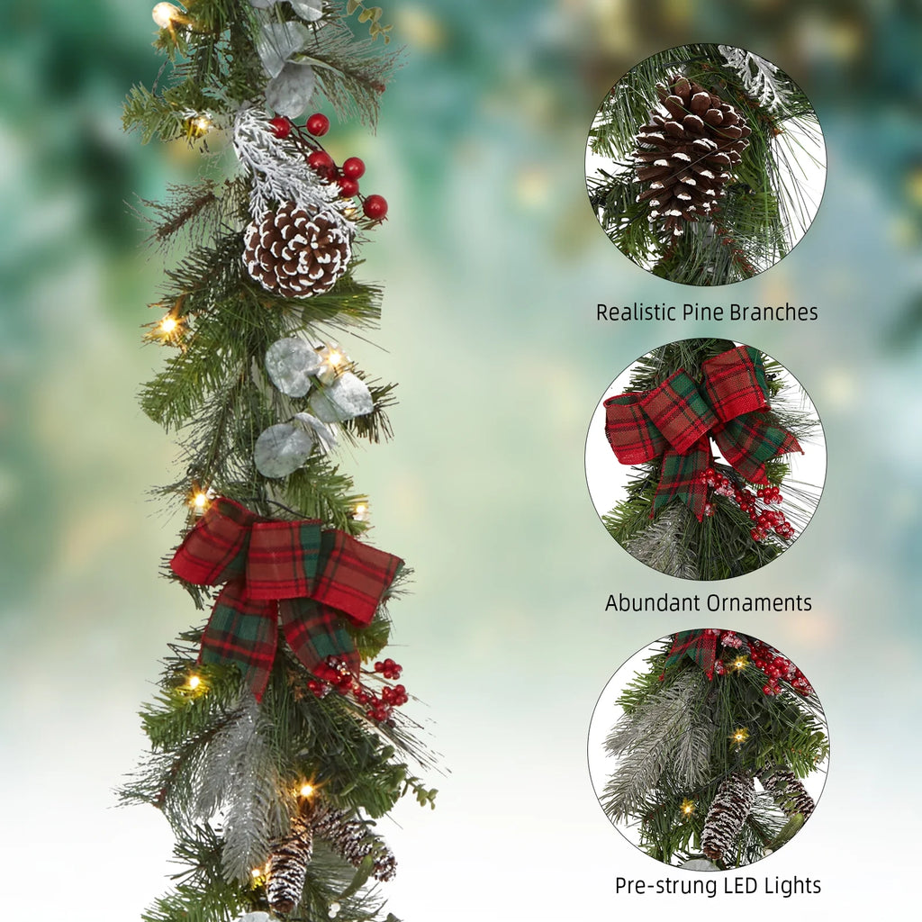 Red Green 9 ft Christmas Garland with 40 LED Lights H2207