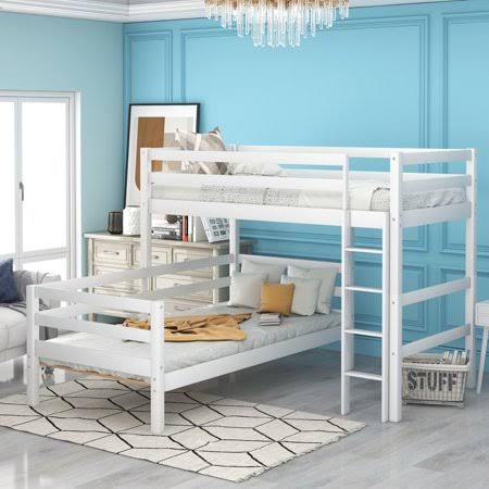 Twin Over Full Solid Wood Bunk Bed with Ladder and Safety Guard Rails B56890