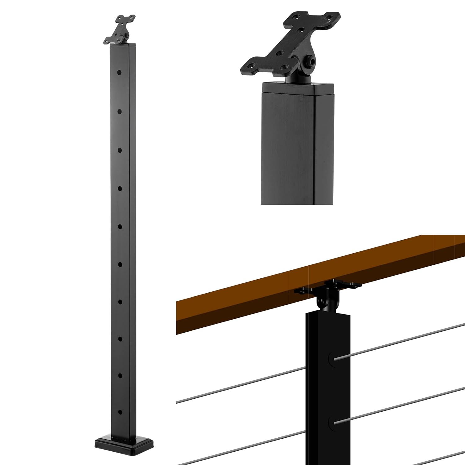 Black 42x1x2 Stainless Steel Square Cable Railing Post Z39279