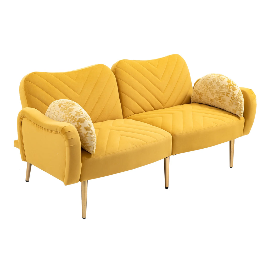 Velvet Loveseat Sofa with 2 Bolster Pillows Y5612