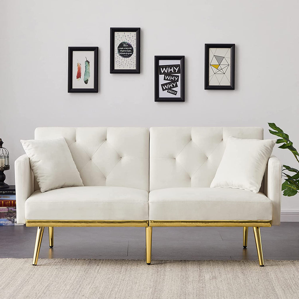 White Upholstered Folding Sofa Bed with Side Pocket Z630883
