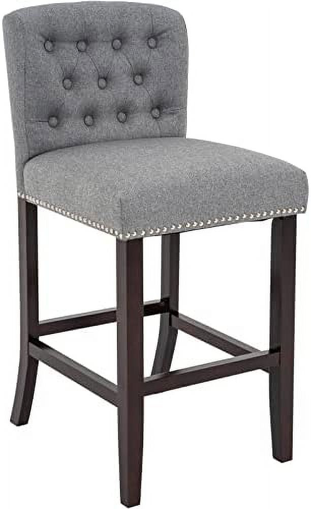 Linen Fabric Button Tufted Bar Stool with Back Solid Wood Legs G16897