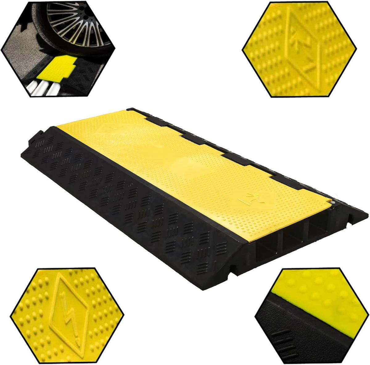 Cable Protector 3 Channel PVC Rubber 44000lbs Capacity Pack of 2 G342