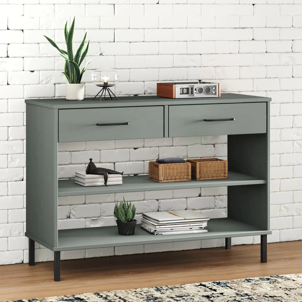 Gray Solid Wood Pine Console Cabinet with Metal Legs B6810