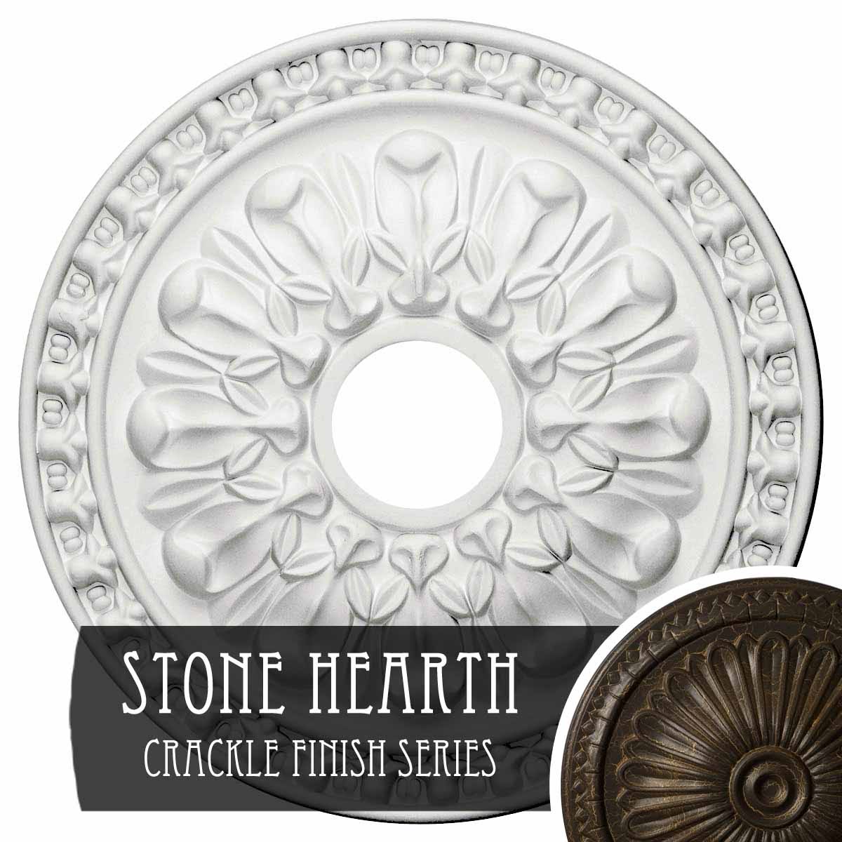18x22OD x 3 1/2x22ID x 1 3/8x22P Hand-Painted Stone Hearth Crackle Ceiling Medallion U49128