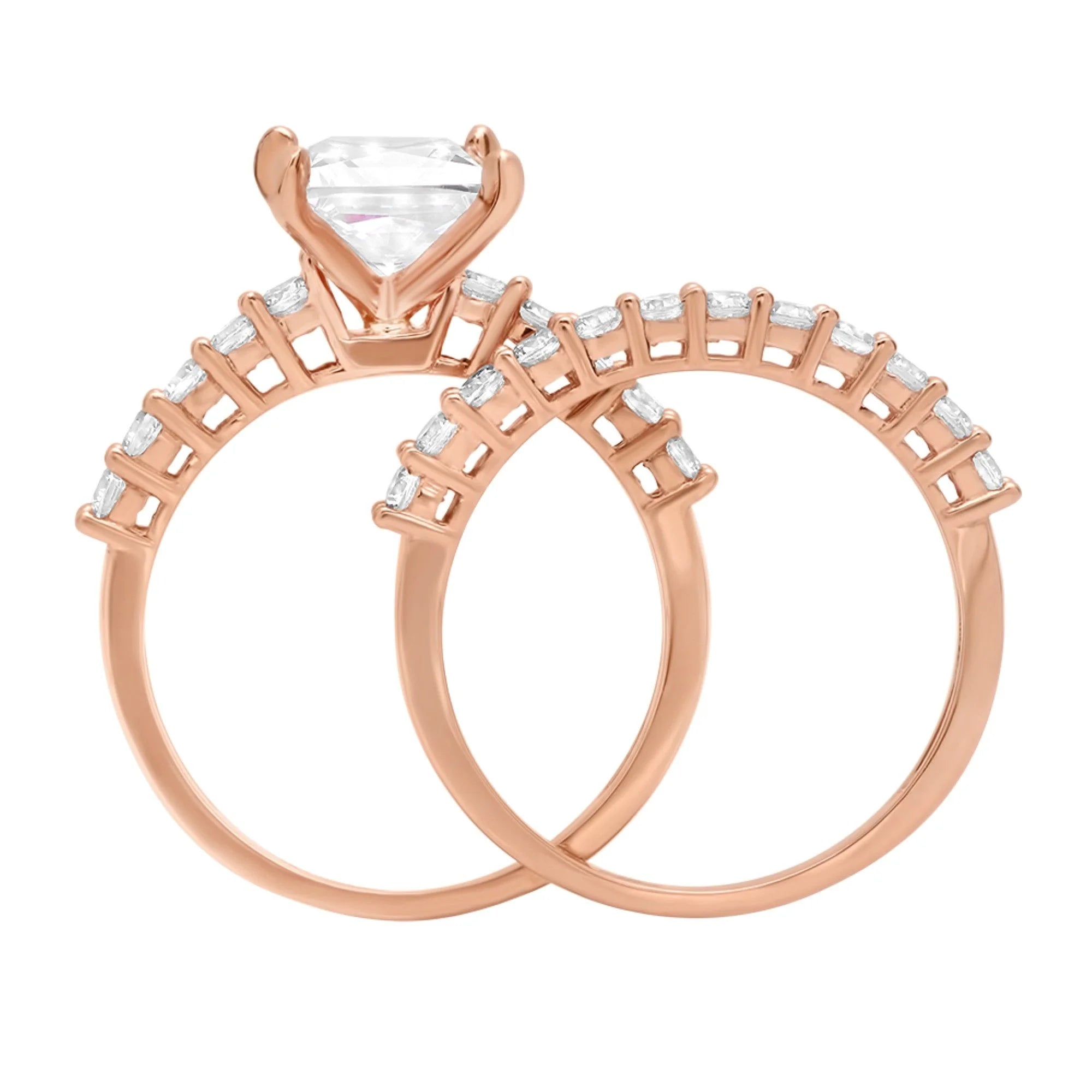 18K Rose Gold Princess Cut Diamond Engagement Ring Set size 3.5 H509847