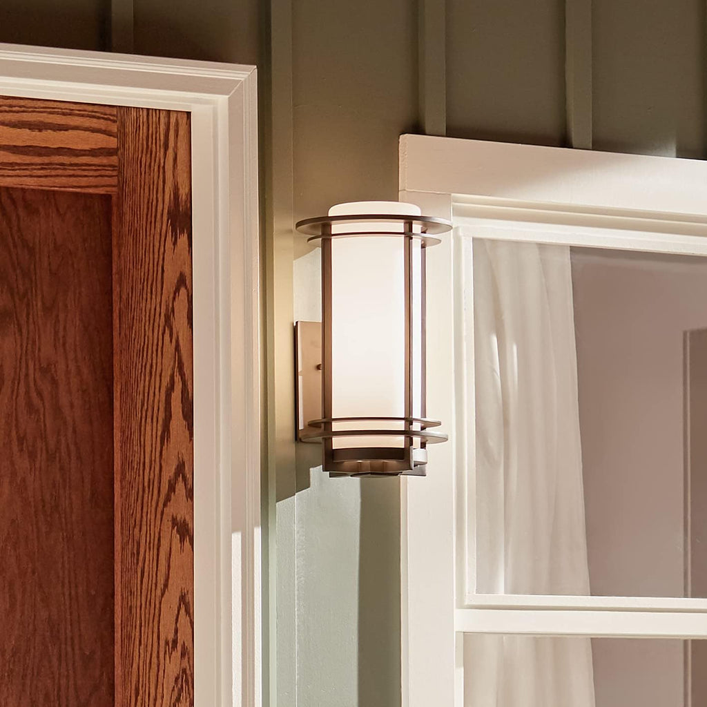 16 1 Light Outdoor Wall Light with Satin Etched Cased Opal Glass in Architectural Bronze D46800
