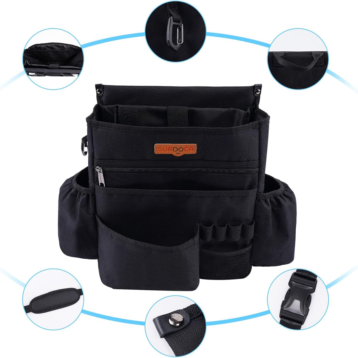 Black Car Front Seat Organizer with Adjustable Shoulder Strap V197513