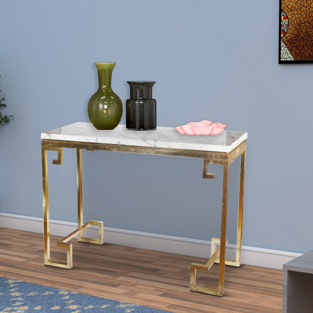 Modern Iron Console with Stone Top Gold White S315
