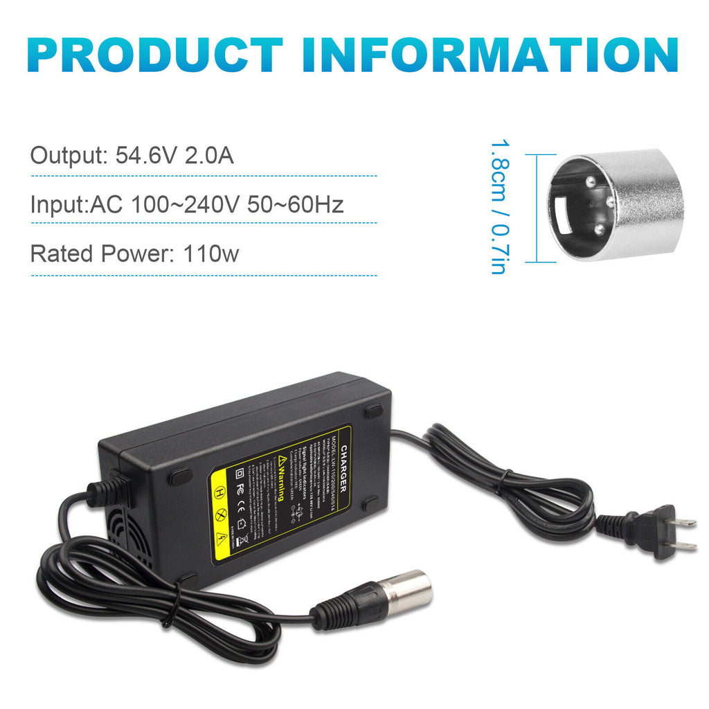54.6V 2A Charger for 48 Volt Li-Ion Battery Pack Electric Bike B83461