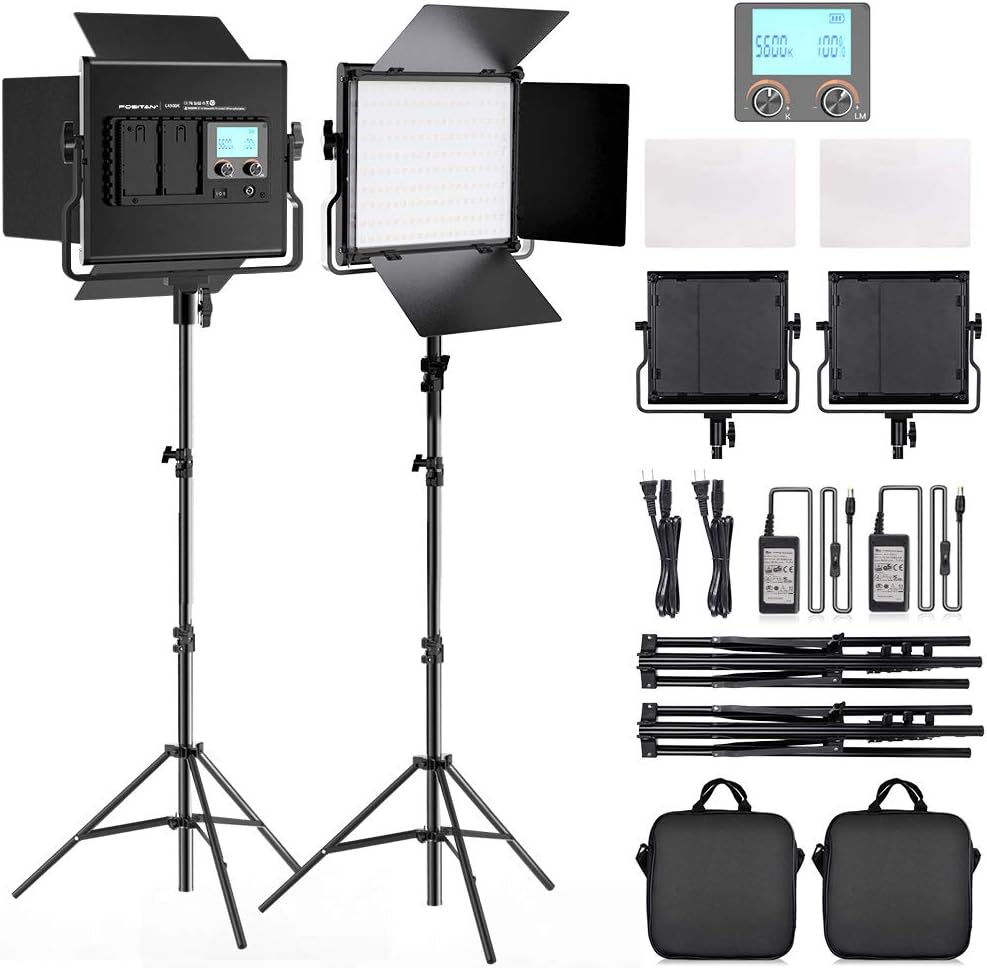 2 Kits Bi-Color LED Video Light Kit with Light Stand A20316