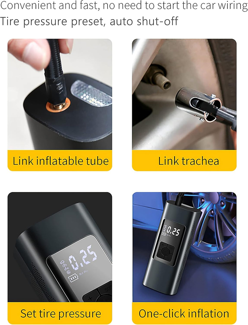 Portable Tire Inflator Air Compressor with 6000mAh Battery O4366