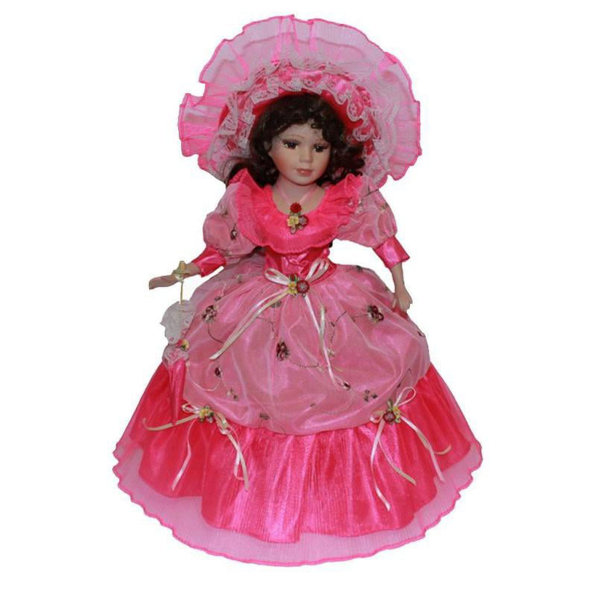 40cm Porcelain Female Doll Model In Rose Red Dress Hat Home Decor O6097