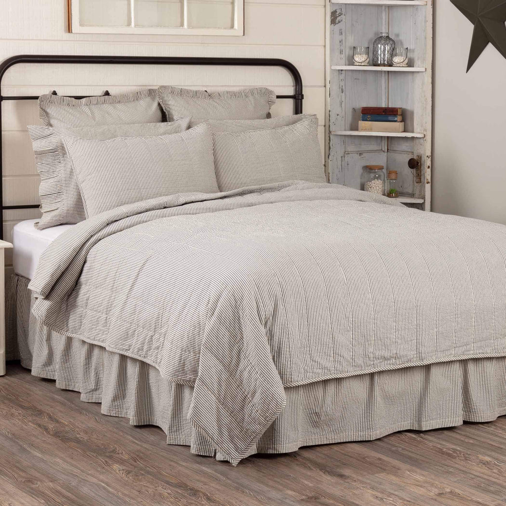 Blue Ticking Stripe King Quilt Coverlet Z242