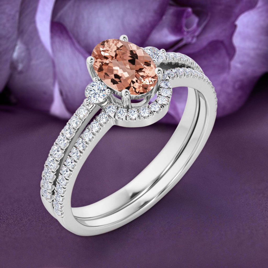 10k Solid White Gold Morganite And Diamond Engagement Ring B570575