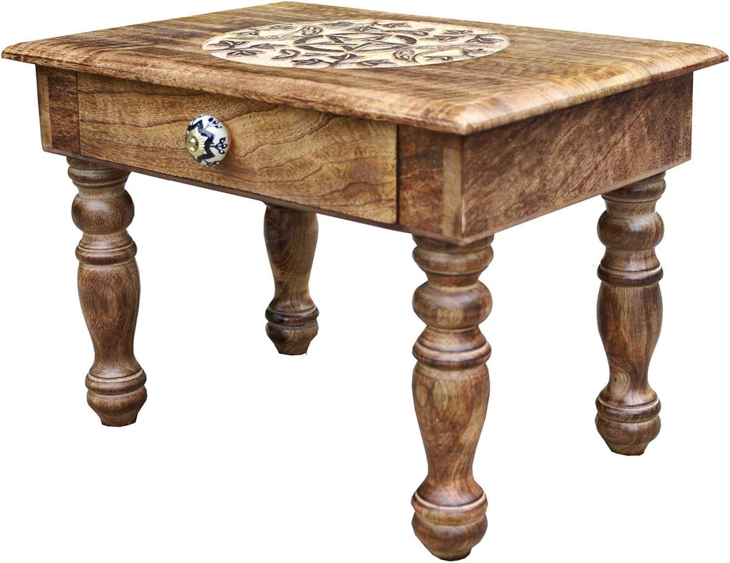 Solid Mango Wood Hand Carved Puja Shrine Altar Table L657854