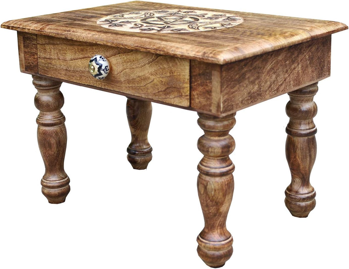 Solid Mango Wood Hand Carved Puja Shrine Altar Table L657854
