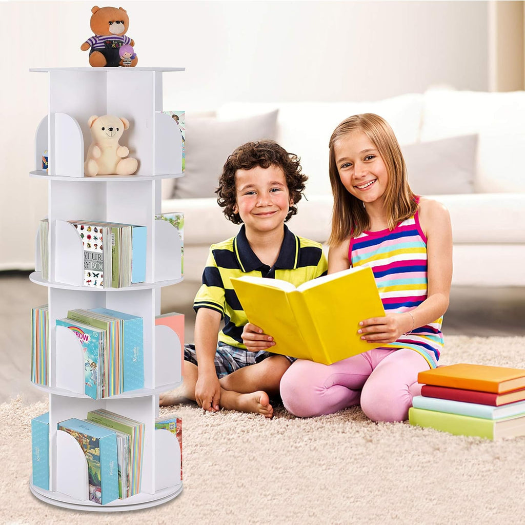 White Revolving Bookshelf 360 Degree Bookcase W108