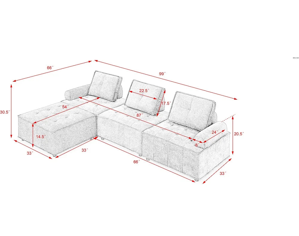 Chenille Grey Modular Sectional Sofa C56390