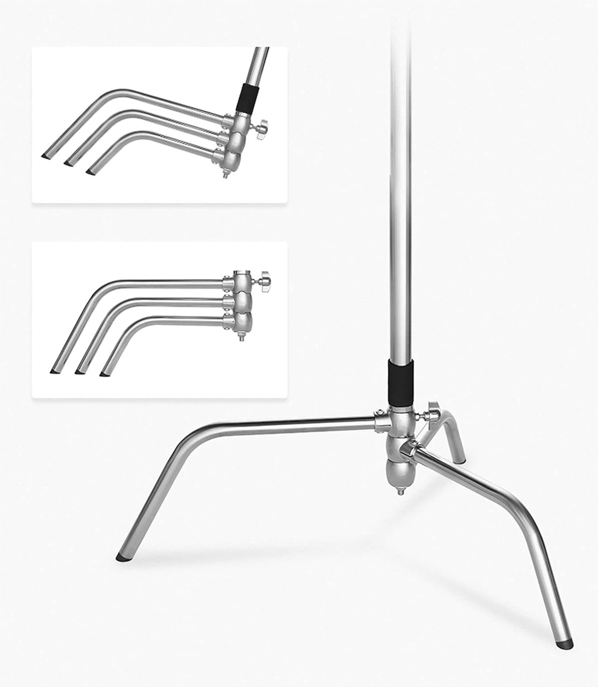 100% Stainless Steel Heavy Duty C Stand with Boom Arm, 2 Grip Head O7026