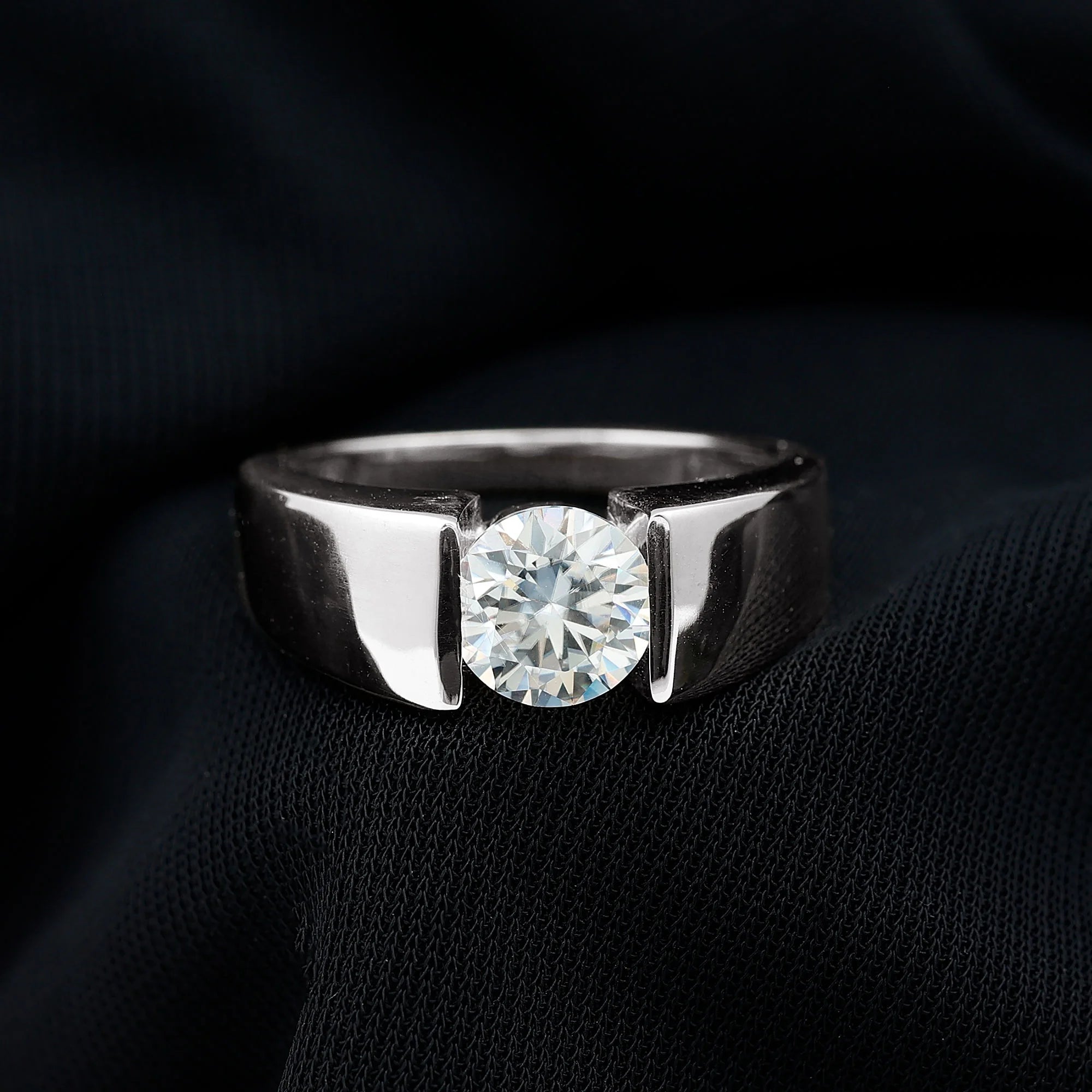 Moissanite Solitaire Engagement Ring, 2 Carat, Sterling Silver, 10K White Gold, US 7.50 F580