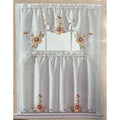 Gold Sun Flower Embroidery Kitchen Curtain 3PC Set K919