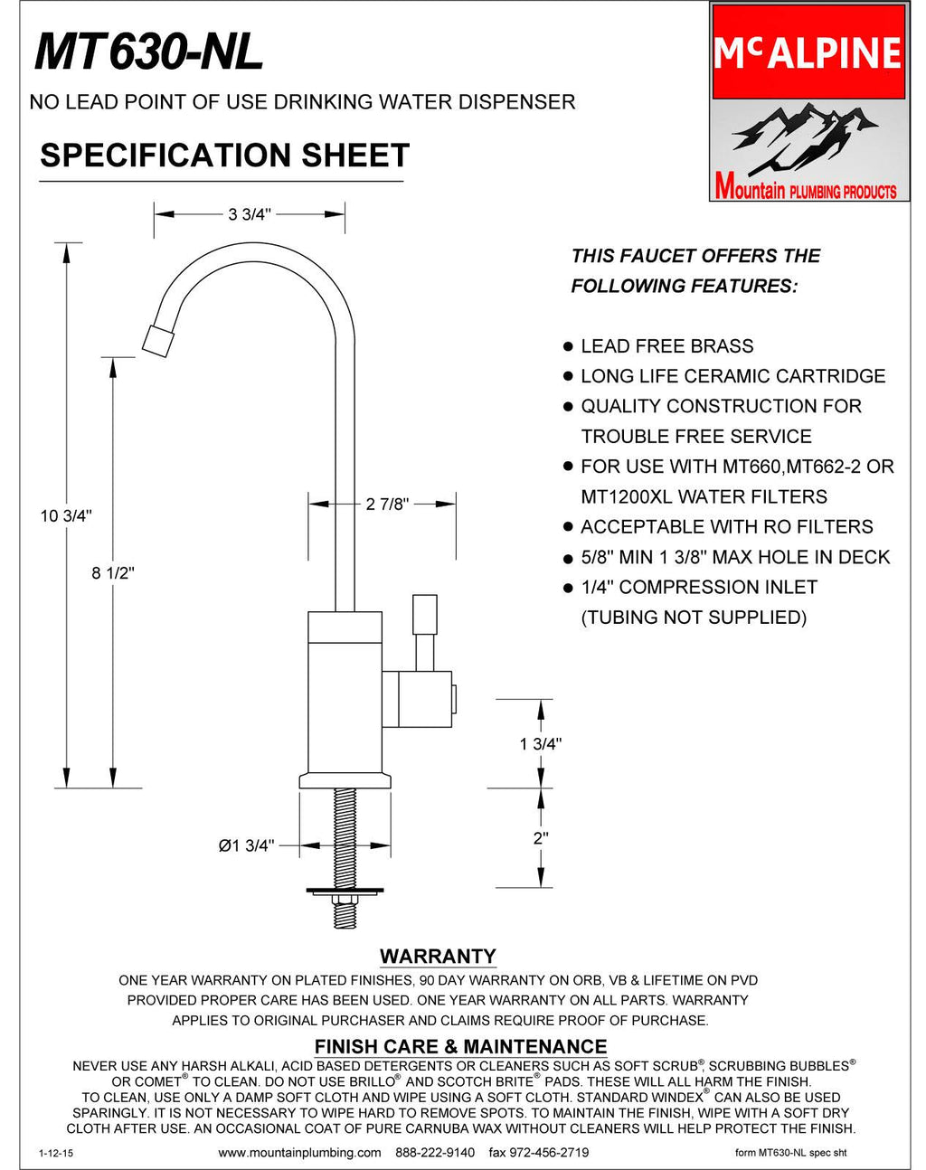 Pewter Point-of-Use Drinking Faucet with Contemporary Round Base and Side Handle V9666