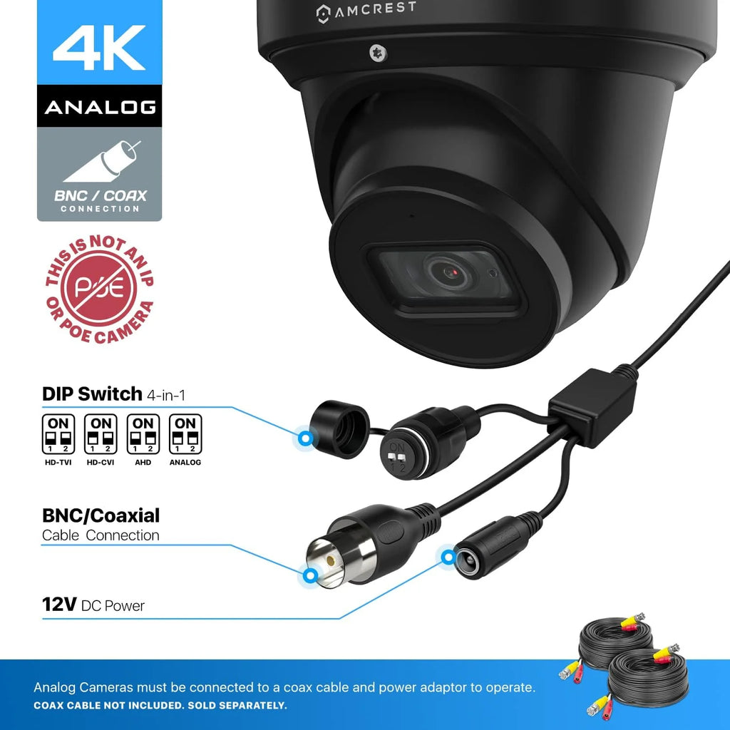 Analog 4K Outdoor Turret Security Camera, 8MP, 98ft Night Vision, Black Y4349