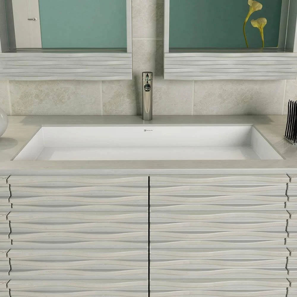 White Solid Surface Rectangular Undermount Lavatory C1095