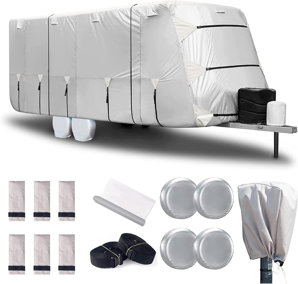 27-30' Windproof Anti-UV Camper Cover with Jack Cover and 4 Tire Covers A8594