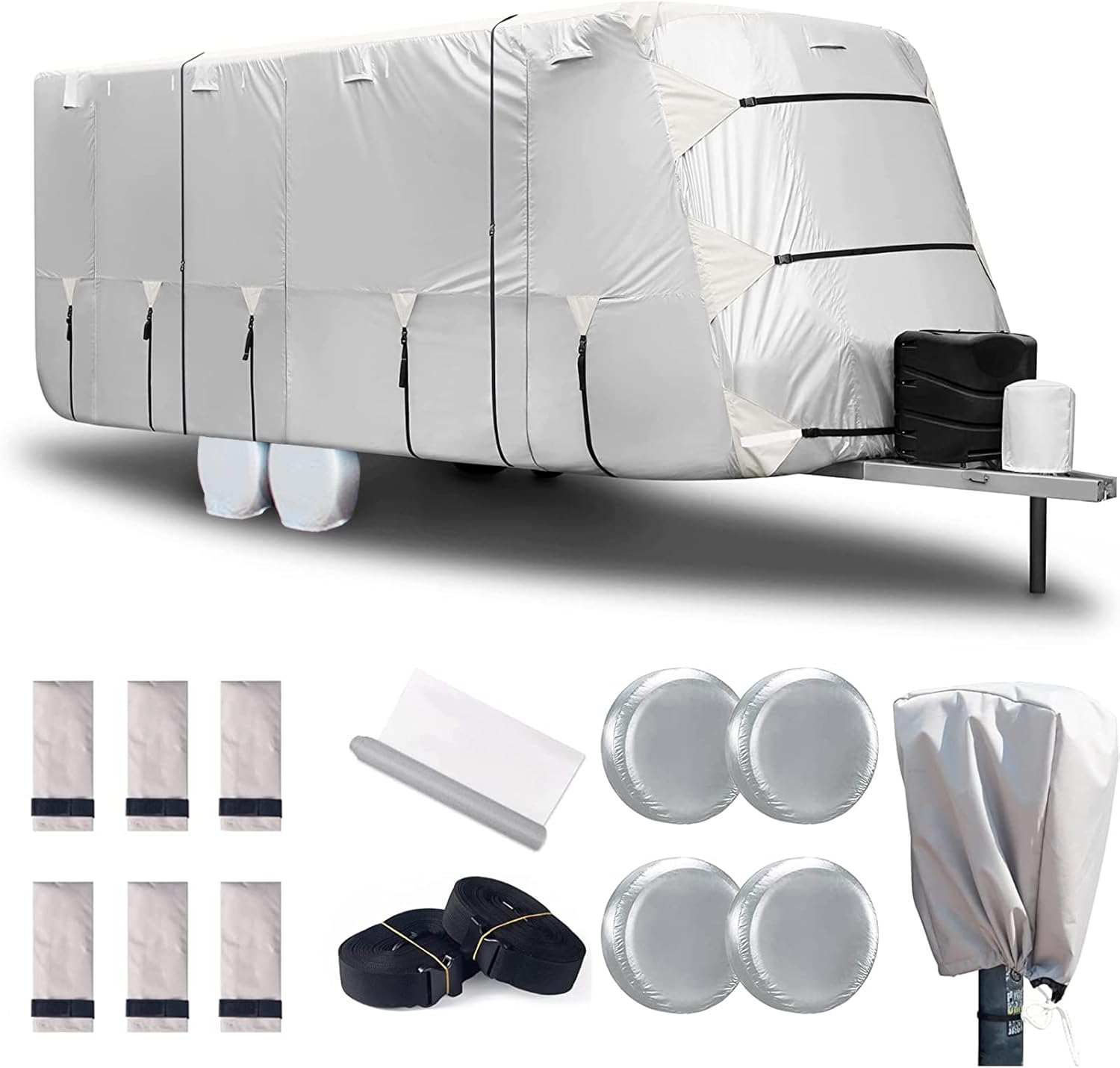 27-30' Windproof Anti-UV Camper Cover with Jack Cover and 4 Tire Covers A8594