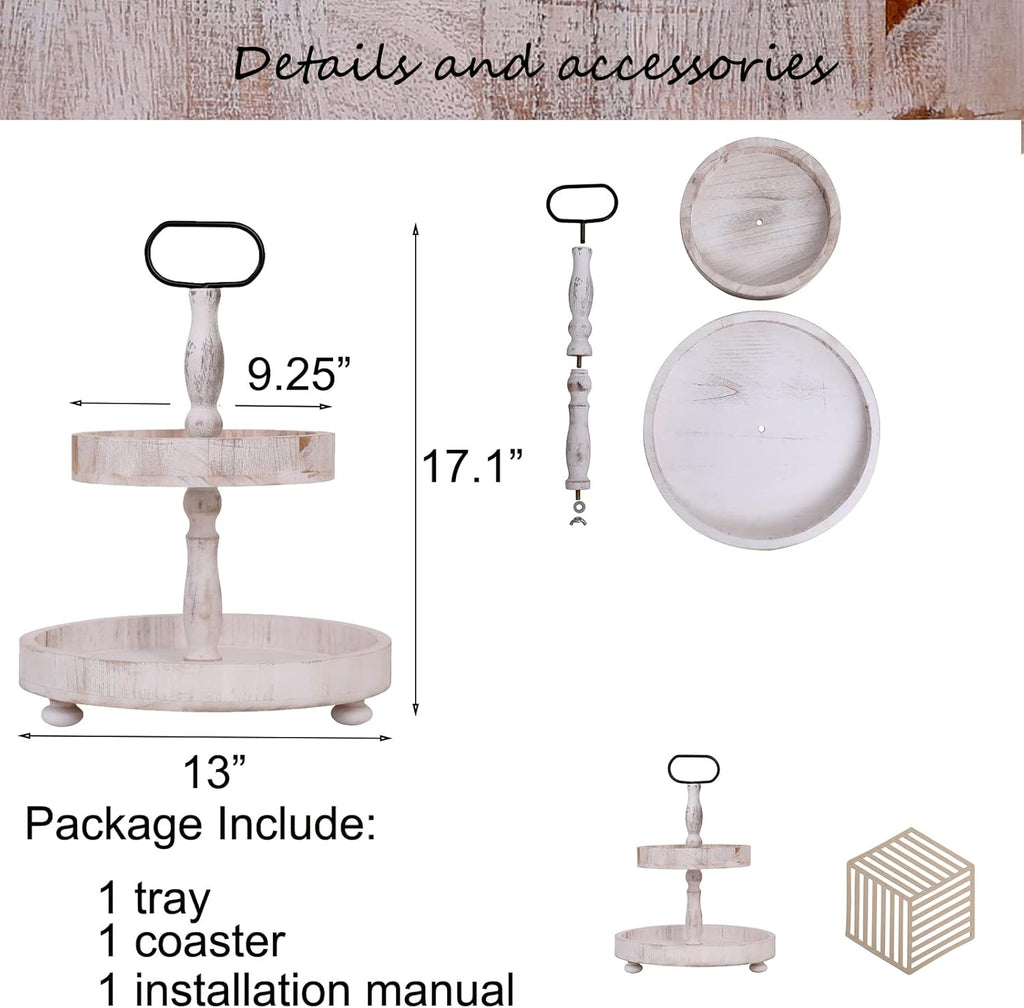 Rustic 2 Tier Cake Stand with Handle and Coaster J1562