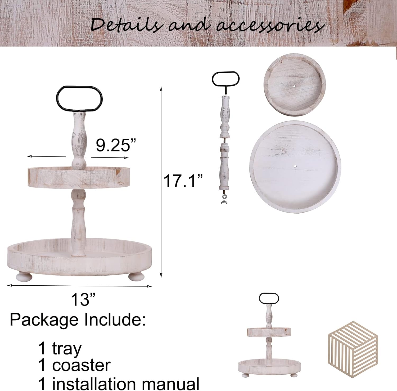Rustic 2 Tier Cake Stand with Handle and Coaster J1562