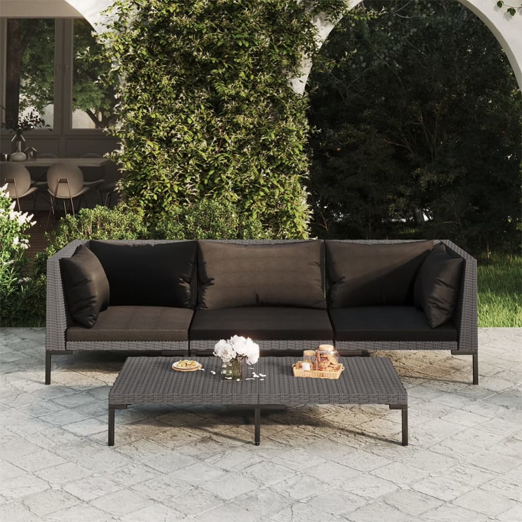 4 Piece Poly Rattan Outdoor Sectional Sofa Set with Cushions Steel Frame Y225043