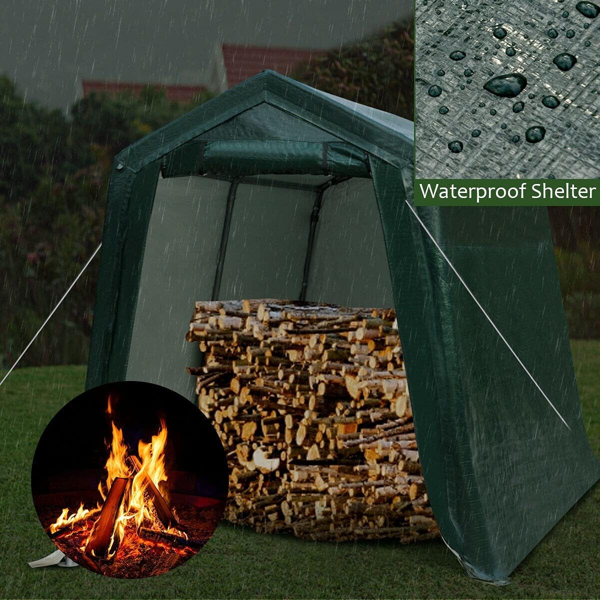 7 Ft x 12 Ft Outdoor Carport Shelter with Metal Frame and Waterproof Cover L3729