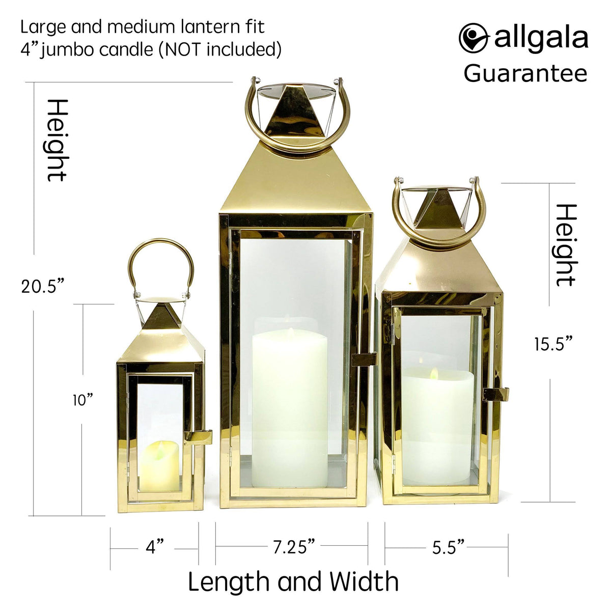 3-Pc Set Indoor/Outdoor Hurricane Candle Lantern Set with Chrome Plated Structure and Tempered Glass B191