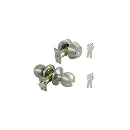 Stainless Steel Keyed Entry and Single Cylinder Deadbolt 6 Way Latch (Case of 2) T30656