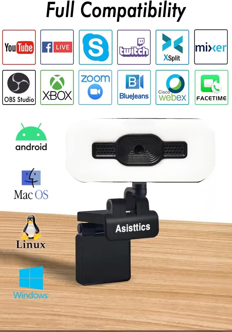 4K Webcam with Microphone and Ring Light N6882