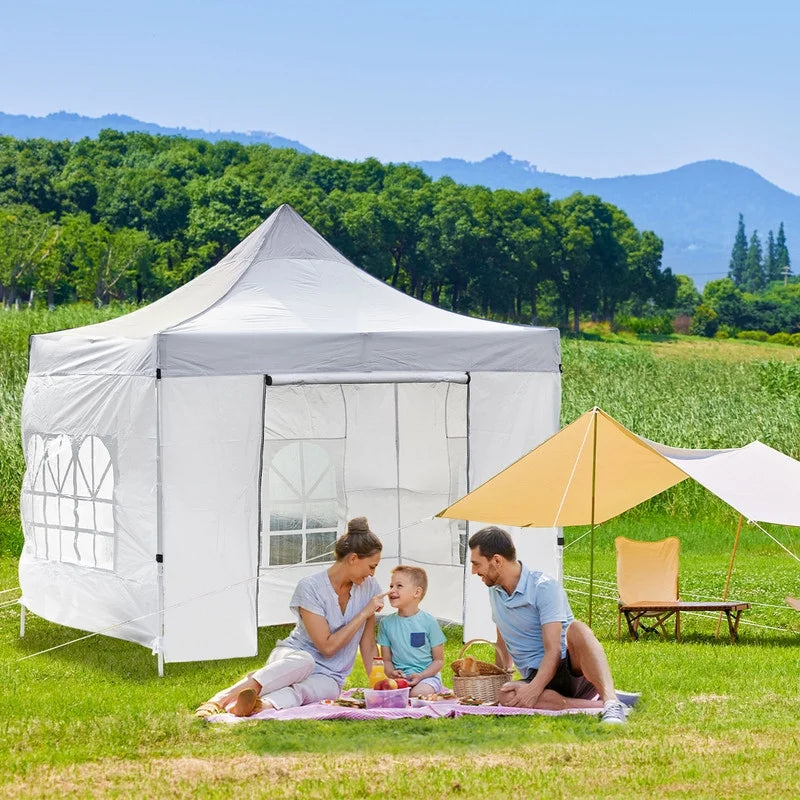 White 10x10ft Pop Up Gazebo with 4 Sidewalls 1 Door & 3 Windows O708027