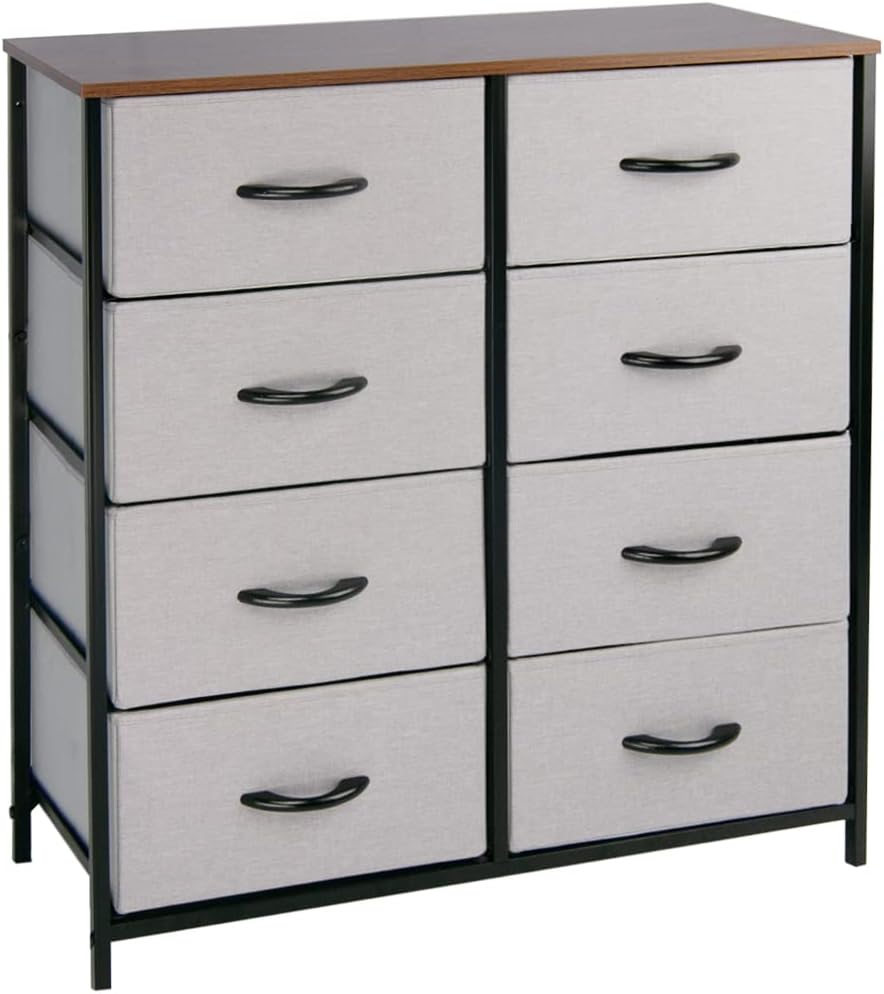 Gray/White 8 Drawer Fabric Dresser T603