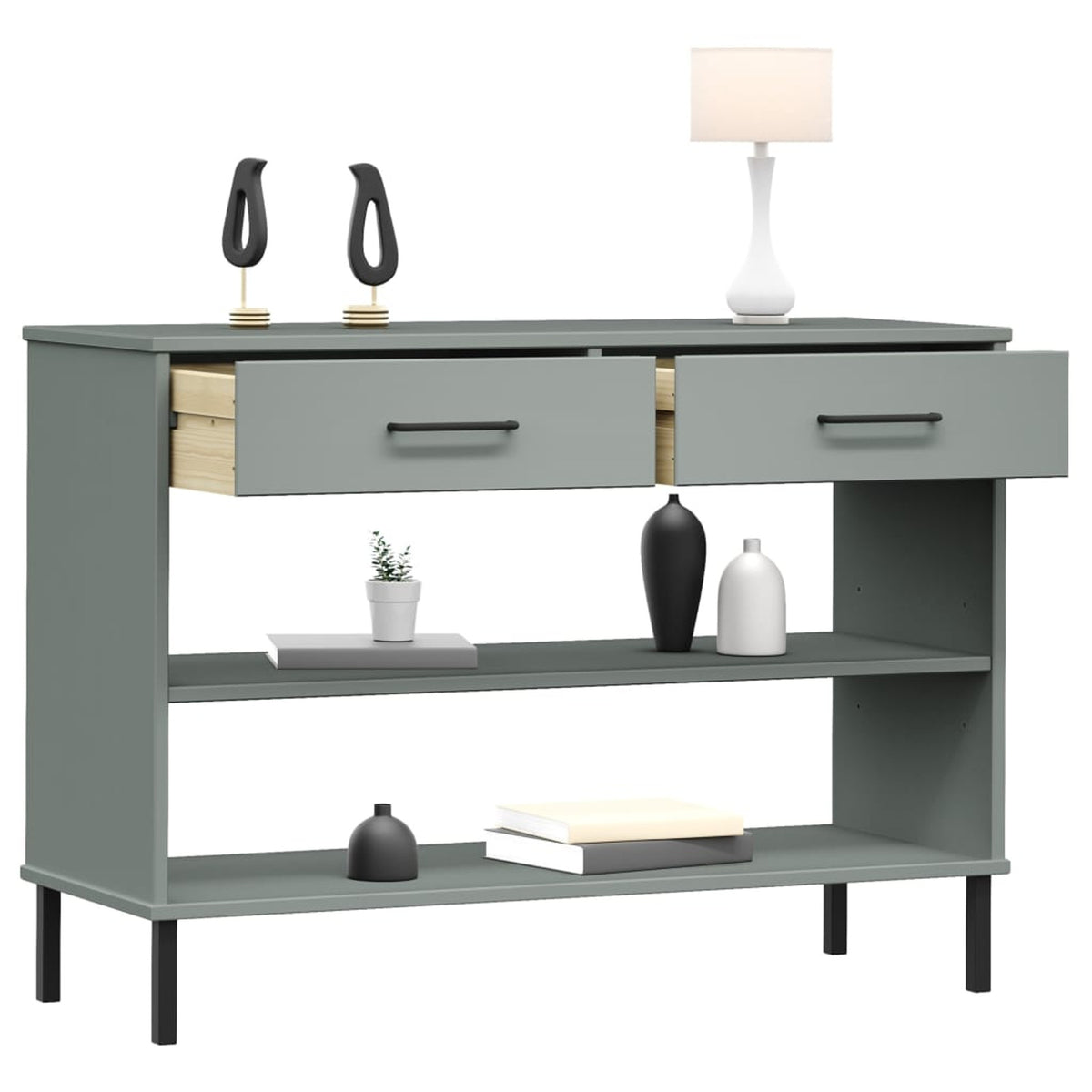 Gray Solid Wood Pine Console Cabinet with Metal Legs B6810