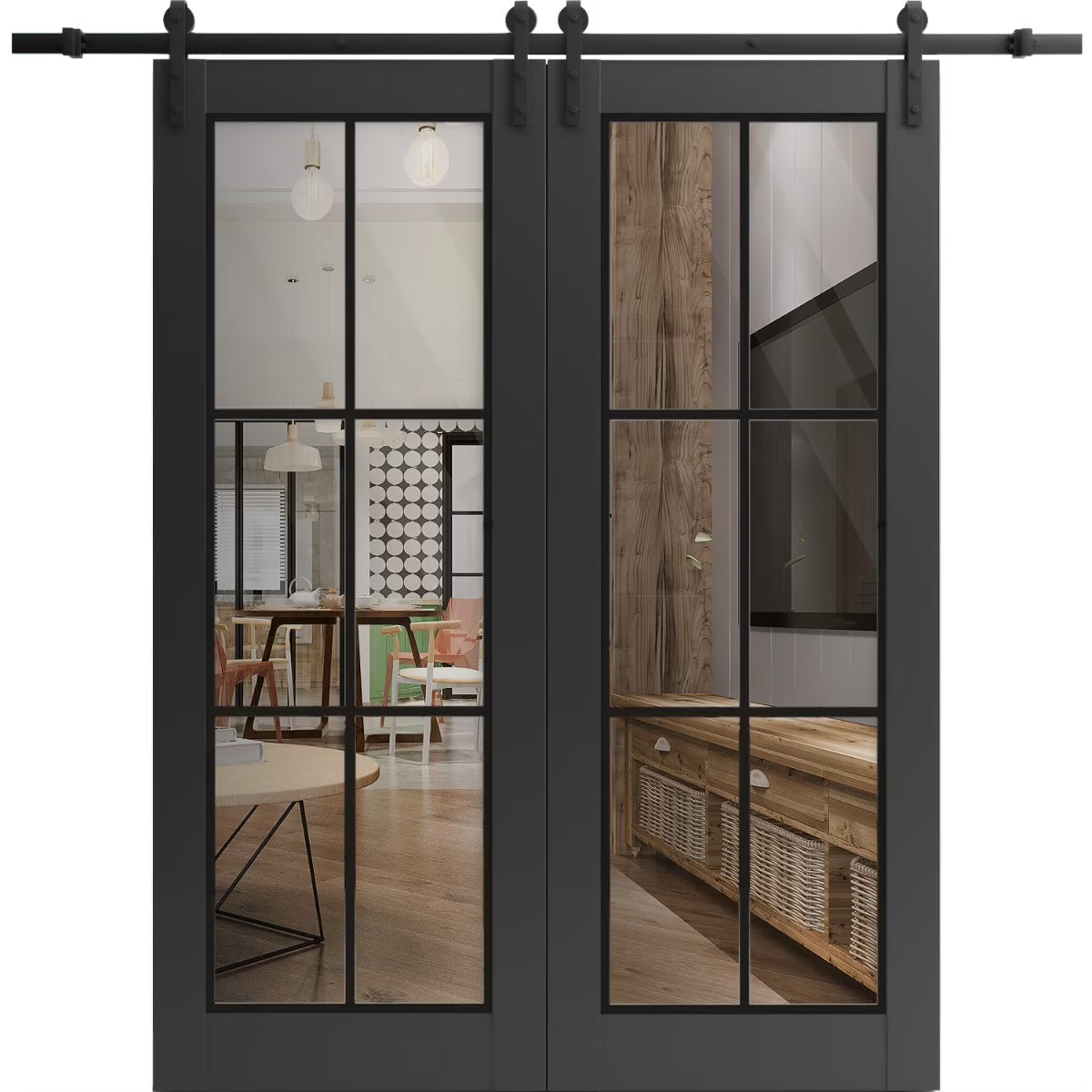 Matte Black Clear Glass Double Barn Door 36 x 80 inches M519145