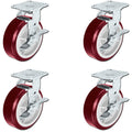 Heavy Duty 6 x 2 Polyurethane Swivel Casters with Brakes, Pack of 4 P724235