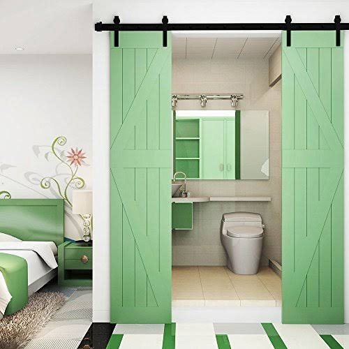 Sliding Barn Door Hardware Kit for Double Doors Black Surface 60 2 Doors Track J899