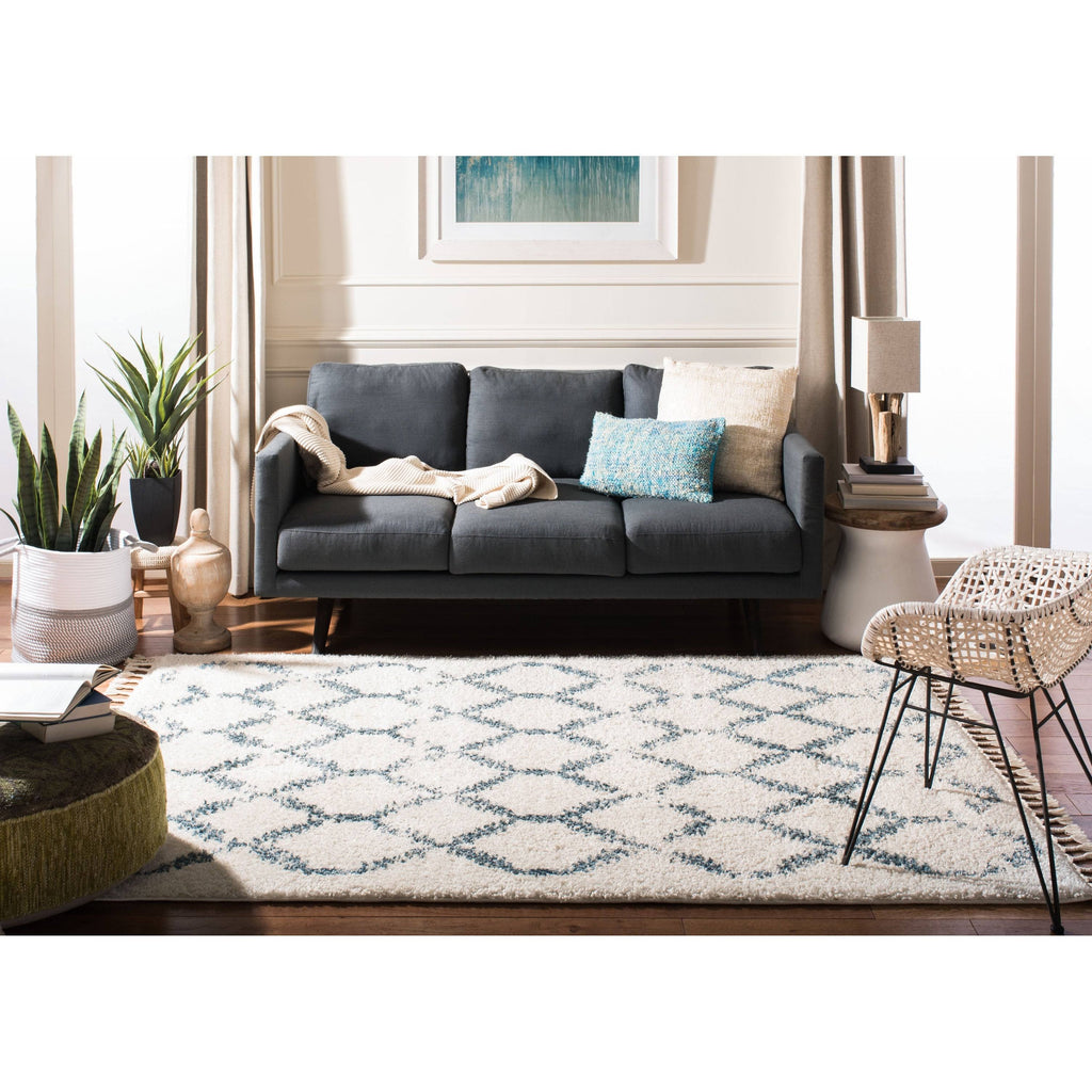 Cream / Blue Shag Rug S20561