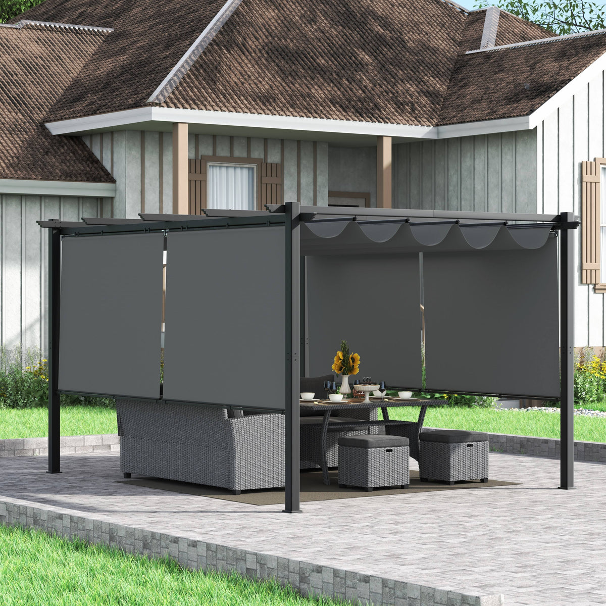 Light Grey Aluminum Retractable Patio Canopy Pergola W17900