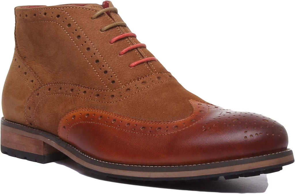 Men's Lace Up Leather Boots With Side Zip Size 7 M3153