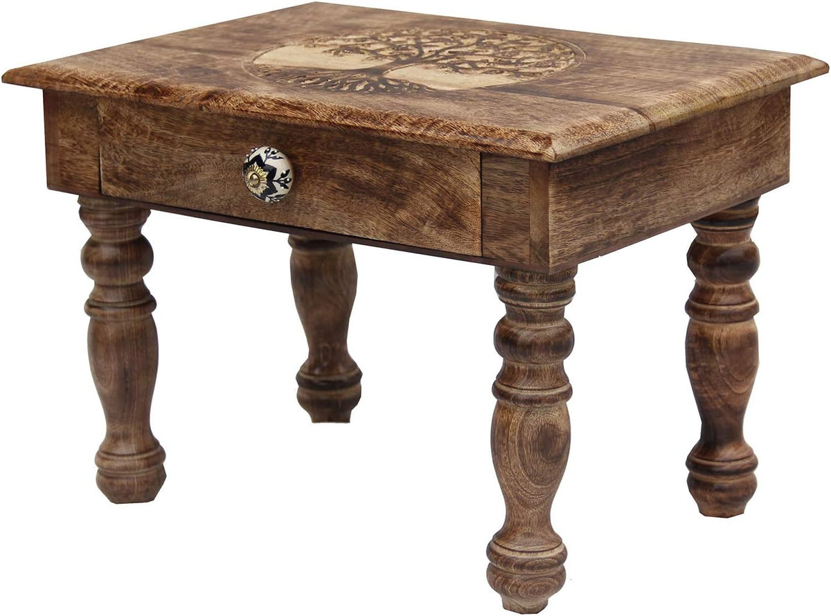 Solid Mango Wood Hand Carved Puja Shrine Altar Table L657854